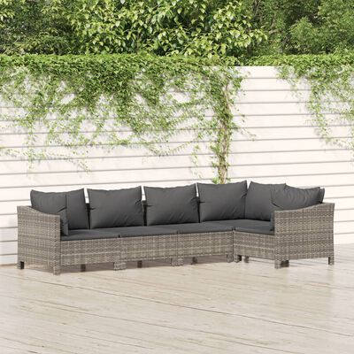 vidaXL Set de muebles de jardín 5 pzas y cojines ratán sintético gris