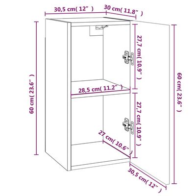 vidaXL Muebles TV 4 uds madera contrachapada gris Sonoma 30,5x30x60 cm