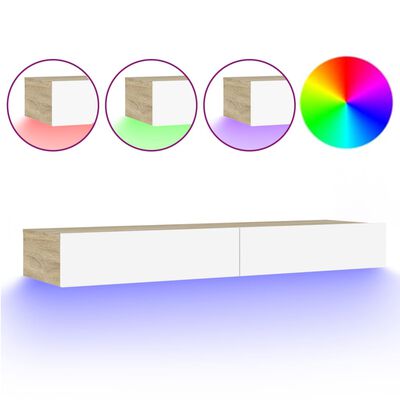 vidaXL Mueble de TV con luces LED blanco y roble Sonoma 120x35x15,5 cm