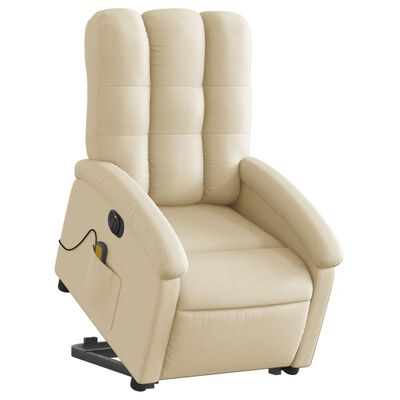 vidaXL Sillón de masaje eléctrico reclinable elevable tela crema