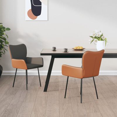 vidaXL Sillas de comedor 2 unidades cuero sintético y tela gris claro