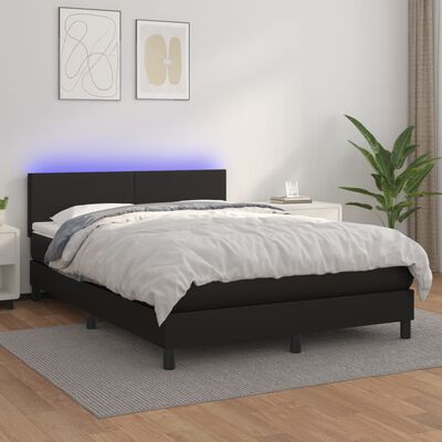 vidaXL Cama box spring colchón y LED cuero sintético negro 140x200 cm