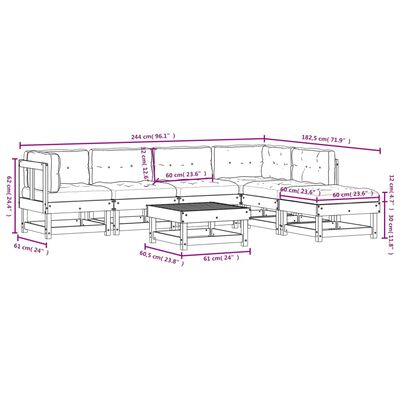 vidaXL Juego de muebles de jardín 7 pzas y cojines madera maciza gris