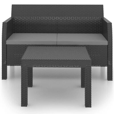 vidaXL Set de muebles jardín 2 piezas cojines PP ratán gris antracita