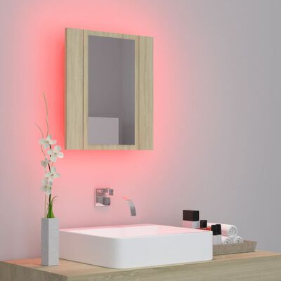 vidaXL Armario espejo de baño LED acrílico roble Sonoma 40x12x45 cm