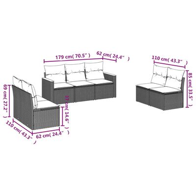 vidaXL Set de comedor de jardín 7 pzas y cojines ratán sintético negro