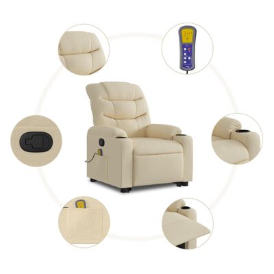 vidaXL Silla de masaje reclinable de pie de tela color crema