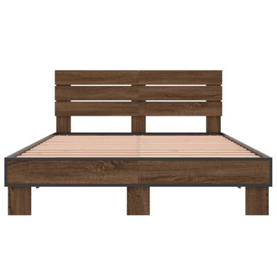 vidaXL Estructura cama madera ingeniería metal marrón roble 135x190 cm