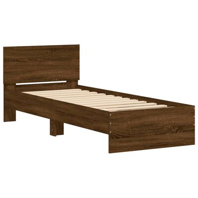 vidaXL Estructura de cama cabecero luces LED marrón roble 75x190 cm