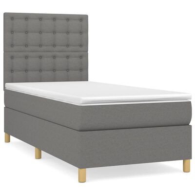 vidaXL Cama box spring con colchón tela gris oscuro 90x200 cm