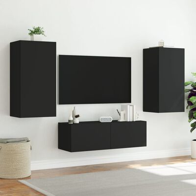 vidaXL Mueble de TV de pared con luces LED negro 40,5x35x80 cm