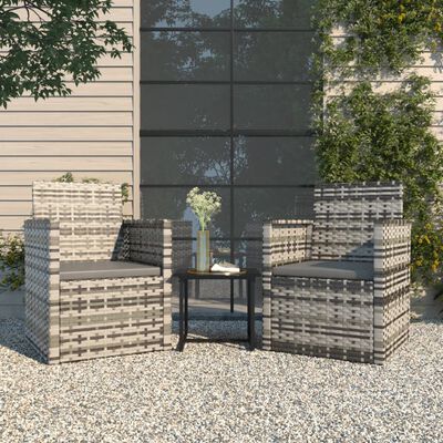 vidaXL Muebles de jardín con cojines 3 piezas ratán sintético gris