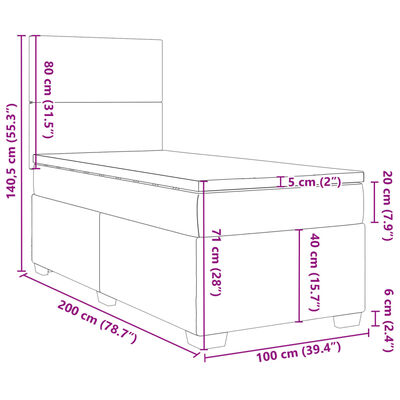 vidaXL Cama box spring con colchón terciopelo gris claro 100x200 cm