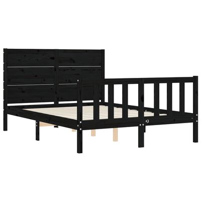 vidaXL Estructura cama de matrimonio con cabecero madera maciza negra