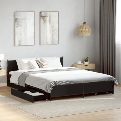 vidaXL Cama con cajones madera de ingeniería negro 135x190 cm