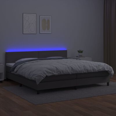 vidaXL Cama box spring colchón y LED cuero sintético gris 200x200 cm