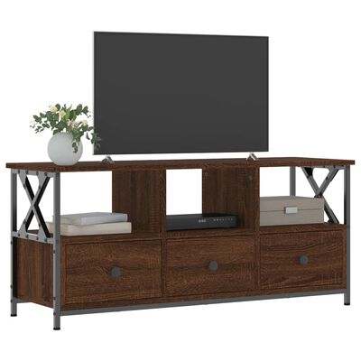 vidaXL Mueble TV hierro madera contrachapada roble marrón 102x33x45 cm