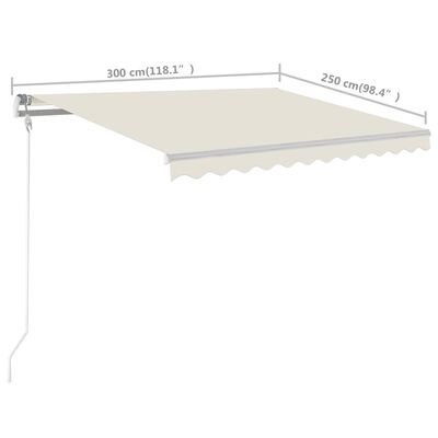 vidaXL Toldo manual retráctil con postes color crema 3x2,5 m