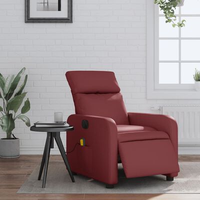 vidaXL Sillón de masaje reclinable de cuero artificial rojo tinto