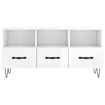 vidaXL Mueble de TV madera contrachapada blanco brillo 102x36x50 cm