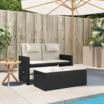 vidaXL Sillón reclinable de jardín con cojines ratán sintético negro