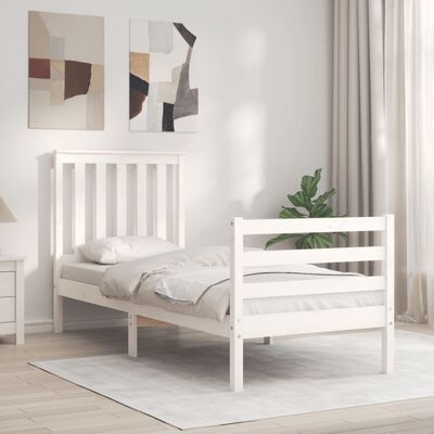 vidaXL Estructura de cama individual con cabecero madera maciza blanco