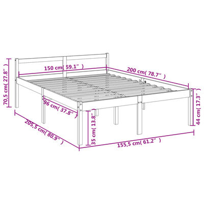 vidaXL Cama para personas mayores madera maciza de pino 150x200 cm