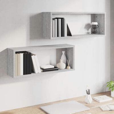 vidaXL Estantes cúbicos de pared 2 uds madera gris Sonoma 60x15x23 cm