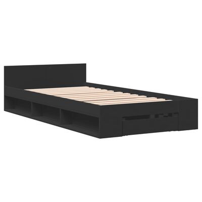 vidaXL Cama con cajón madera de ingeniería negra 75x190 cm