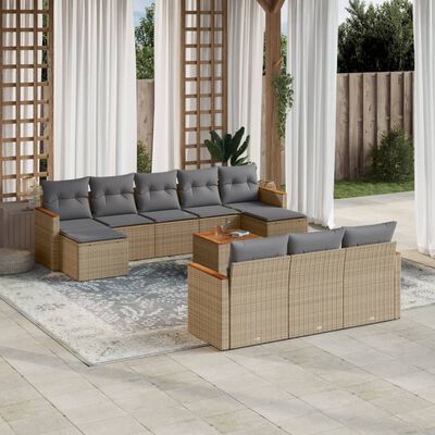 vidaXL Set de sofás de jardín 11pzas con cojines ratán sintético beige