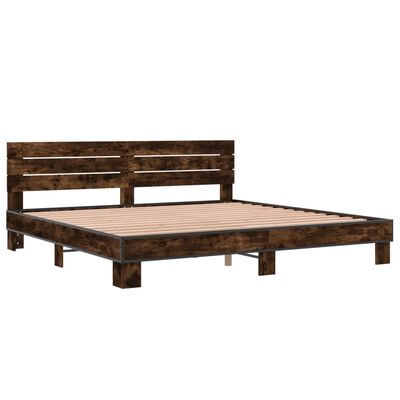 vidaXL Estructura cama madera ingeniería metal roble ahumado 180x200cm