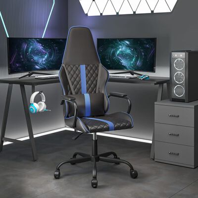 vidaXL Silla gaming cuero sintético negro y azul