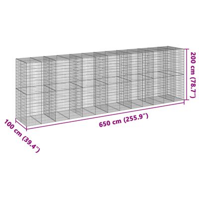 vidaXL Cesta de gaviones con cubierta hierro galvanizado 650x100x200cm