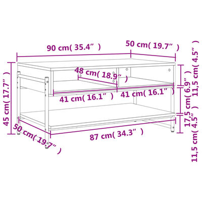 vidaXL Mesa de centro madera contrachapada roble marrón 90x50x45 cm