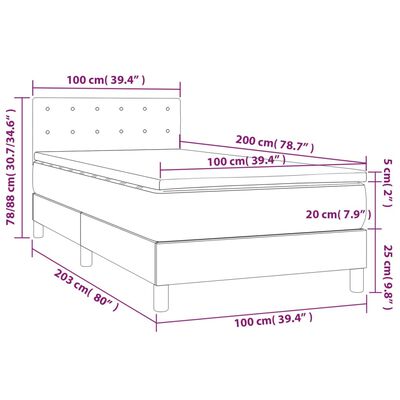 vidaXL Cama box spring con colchón LED tela gris taupe 100x200 cm