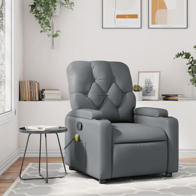 vidaXL Sillón de masaje reclinable cuero sintético gris