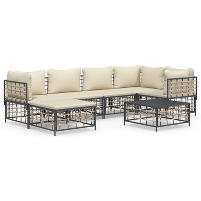 vidaXL Set muebles de jardín 7 pzas y cojines ratán PE gris antracita