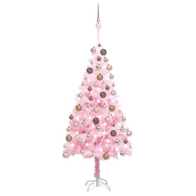 vidaXL Árbol de Navidad preiluminado con luces y bolas rosa 150 cm