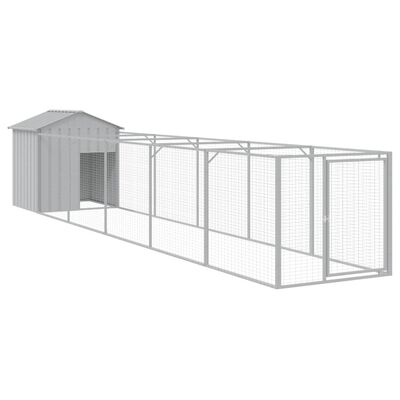 vidaXL Caseta perros tejado acero galvanizado gris claro 117x609x123cm