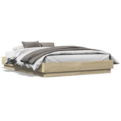 vidaXL Estructura de cama con luces LED roble Sonoma 135x190 cm