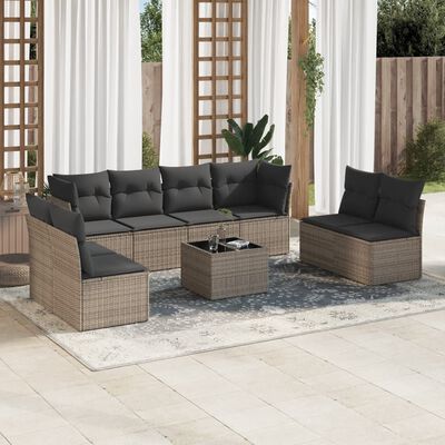 vidaXL Set de muebles de jardín 9 pzas y cojines ratán sintético gris