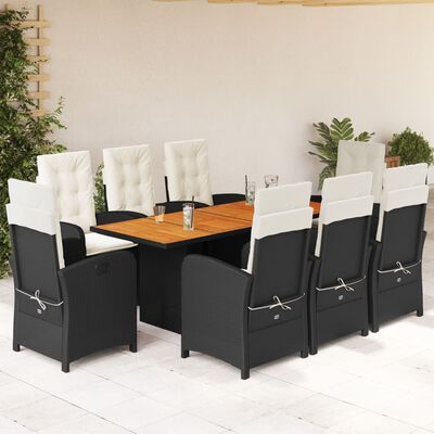 vidaXL Set de comedor de jardín 9 pzas y cojines ratán sintético negro