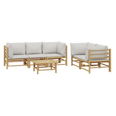 vidaXL Set de muebles de jardín 6 piezas bambú con cojines gris claro