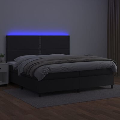 vidaXL Cama box spring colchón y LED cuero sintético negro 200x200 cm