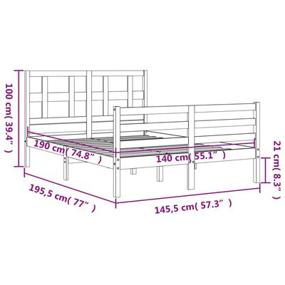 vidaXL Estructura de cama con cabecero madera maciza 140x190 cm