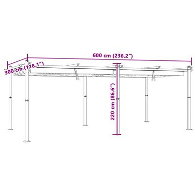 vidaXL Cenador de jardín con techo retráctil aluminio antracita 3x6 m