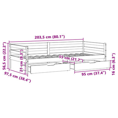 vidaXL Sofá cama con cajones madera maciza de pino blanco 90x200 cm