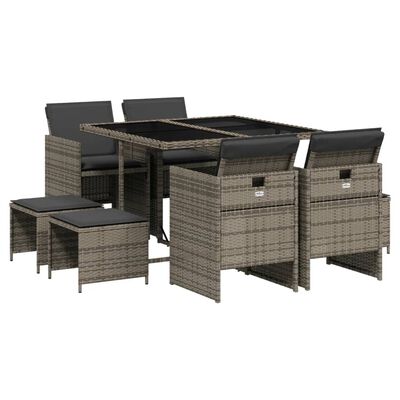 vidaXL Set comedor jardín 9 pzas y cojines ratán sintético gris