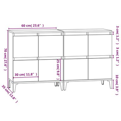 vidaXL Aparadores 2 uds madera contrachapada gris Sonoma 60x35x70 cm