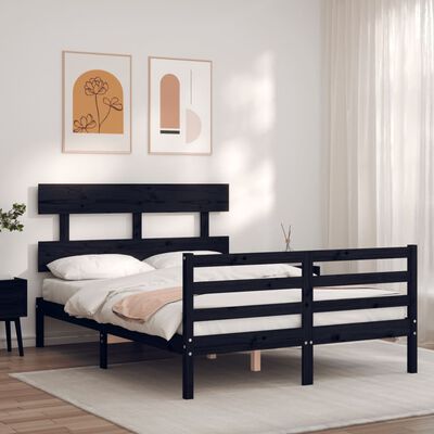 vidaXL Estructura de cama con cabecero madera maciza negro 120x200 cm